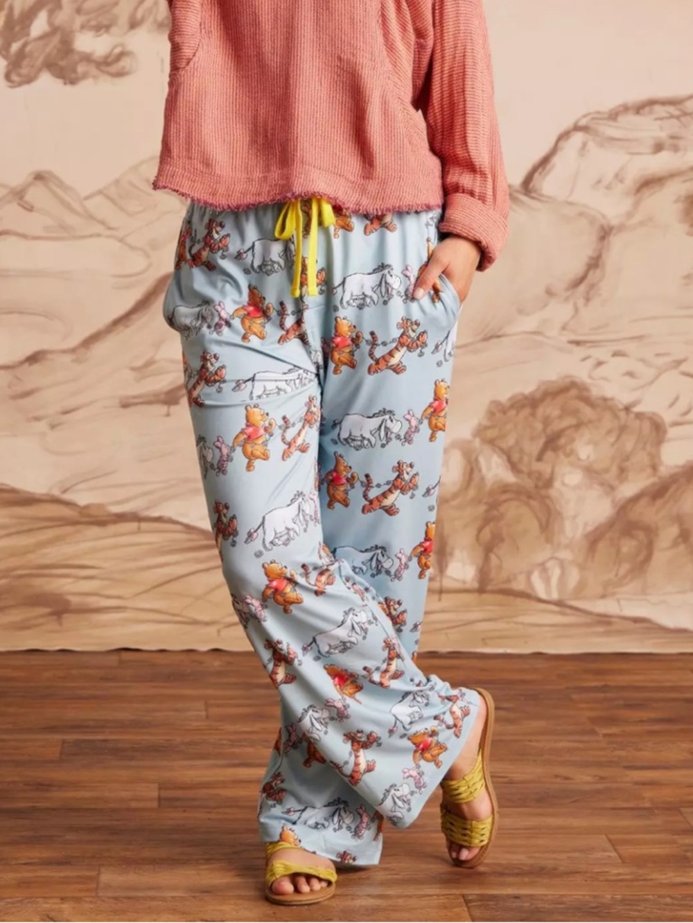 Disney Winnie the Pooh Light Blue Pajama Pants with Yellow Drawstring